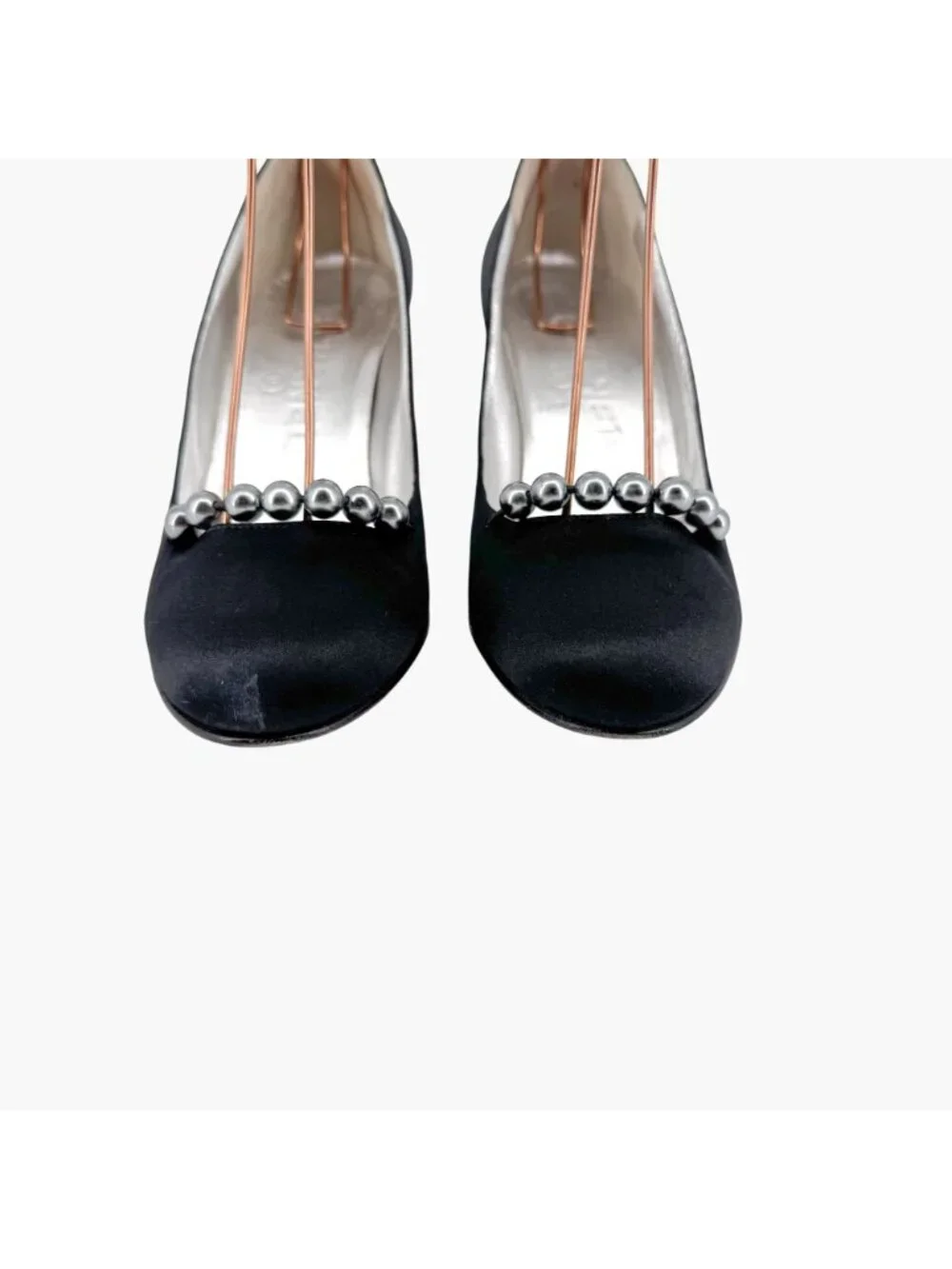 Chanel Pearl Ankle Strap Pumps Heels Black Satin Size 38 US 7–7.5 Women Anklet - Picture 6 of 15